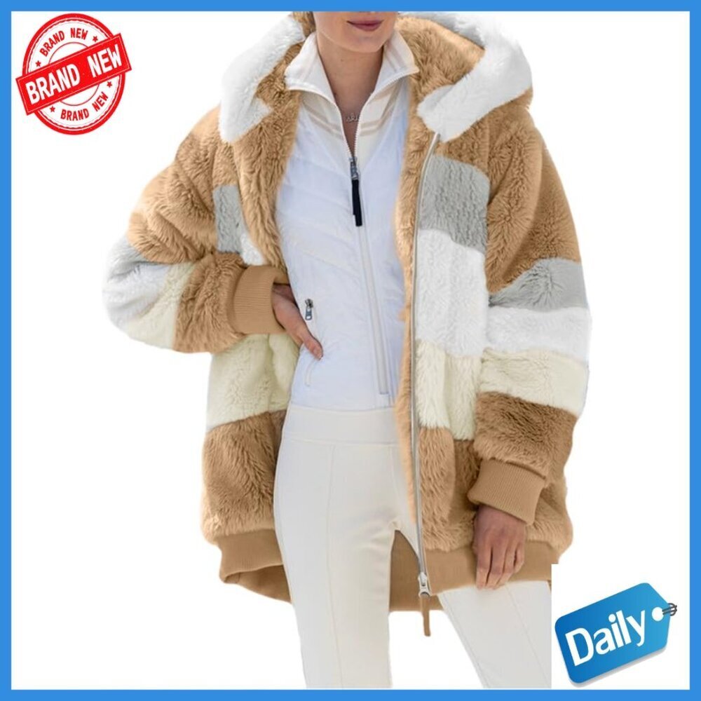 Winter Fleece Jacket Hooded Cardigan Oversized Fit with Pockets